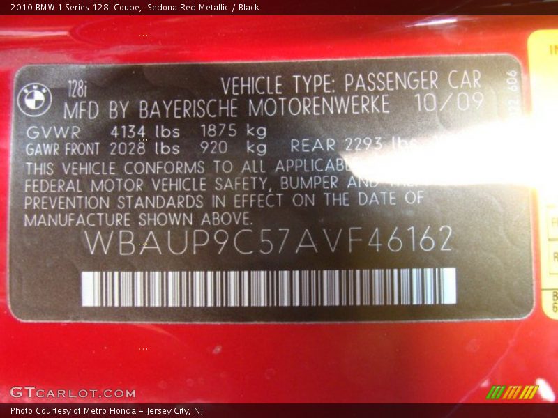 Sedona Red Metallic / Black 2010 BMW 1 Series 128i Coupe