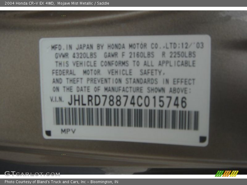 Mojave Mist Metallic / Saddle 2004 Honda CR-V EX 4WD