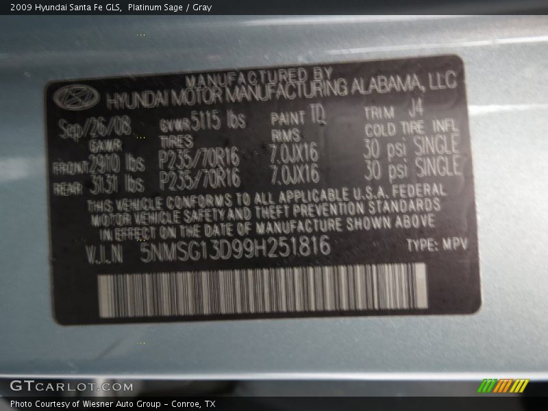 Platinum Sage / Gray 2009 Hyundai Santa Fe GLS