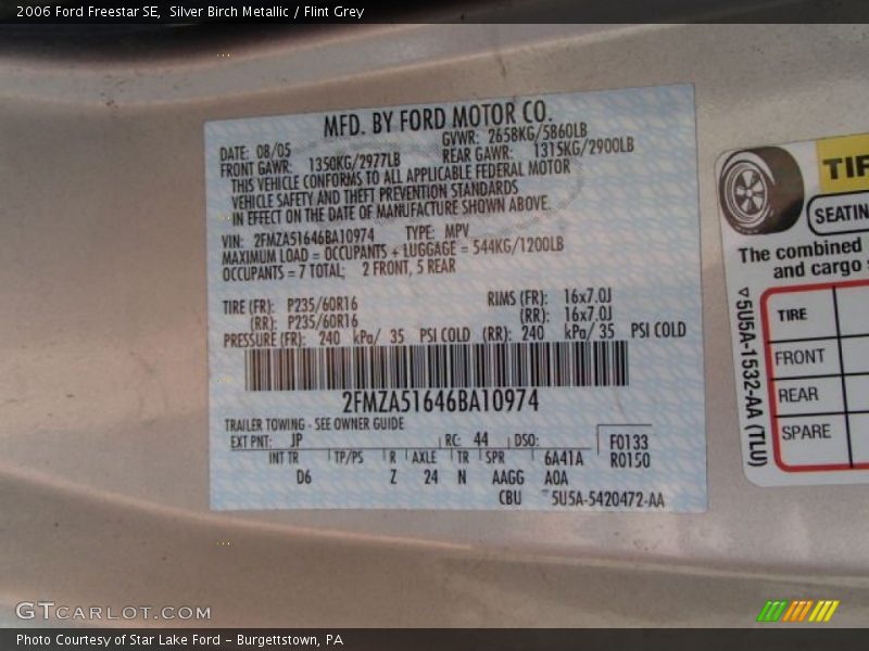 Silver Birch Metallic / Flint Grey 2006 Ford Freestar SE