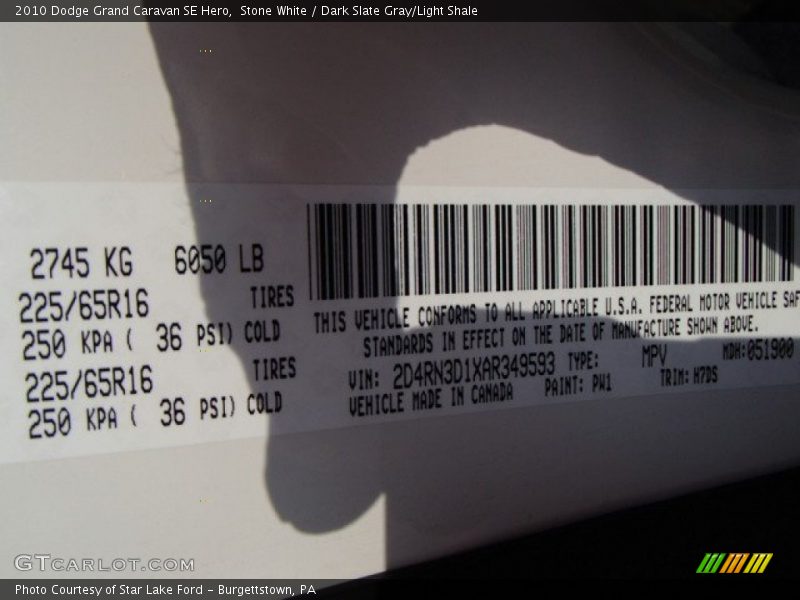 Stone White / Dark Slate Gray/Light Shale 2010 Dodge Grand Caravan SE Hero