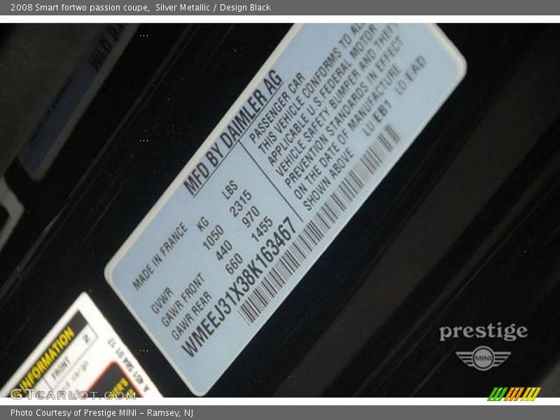Silver Metallic / Design Black 2008 Smart fortwo passion coupe