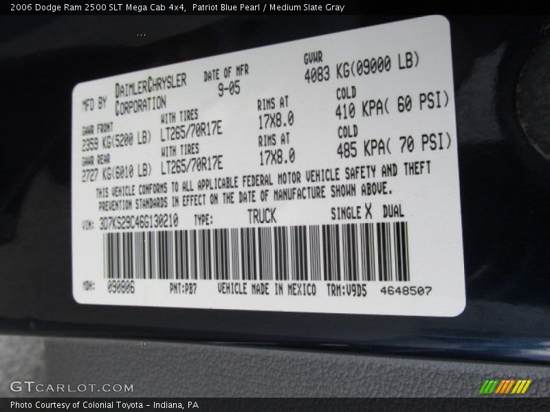 Patriot Blue Pearl / Medium Slate Gray 2006 Dodge Ram 2500 SLT Mega Cab 4x4