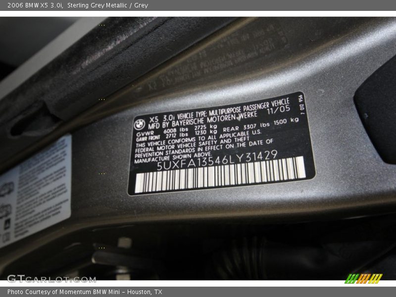 Sterling Grey Metallic / Grey 2006 BMW X5 3.0i