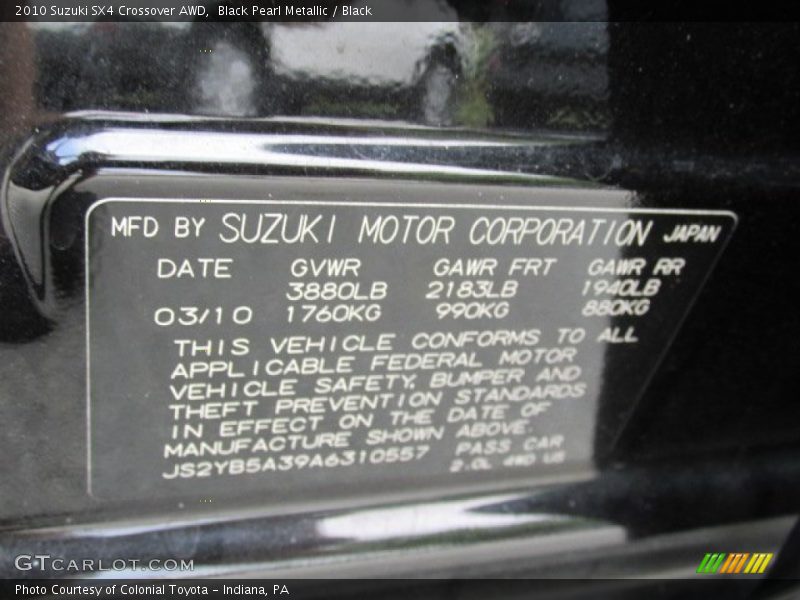Black Pearl Metallic / Black 2010 Suzuki SX4 Crossover AWD