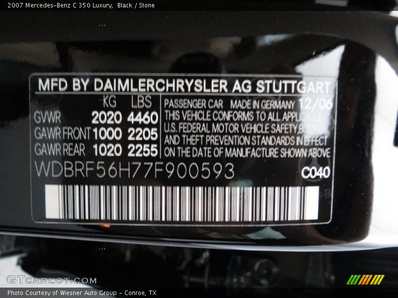 2007 C 350 Luxury Black Color Code 040