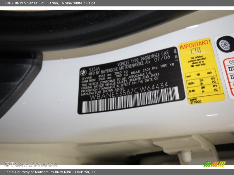 Alpine White / Beige 2007 BMW 5 Series 525i Sedan
