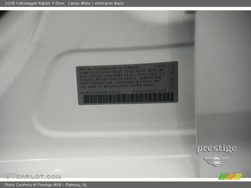 Candy White / Anthracite Black 2008 Volkswagen Rabbit 4 Door