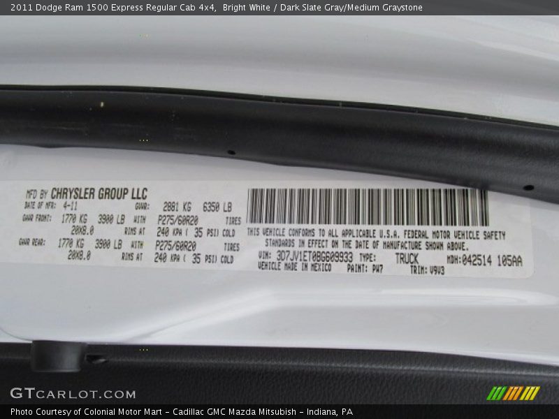 Bright White / Dark Slate Gray/Medium Graystone 2011 Dodge Ram 1500 Express Regular Cab 4x4