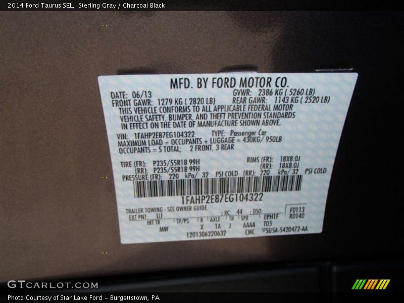 2014 Taurus SEL Sterling Gray Color Code UJ
