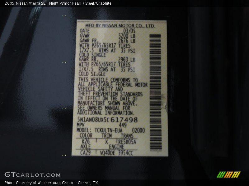 2005 Xterra SE Night Armor Pearl Color Code K26