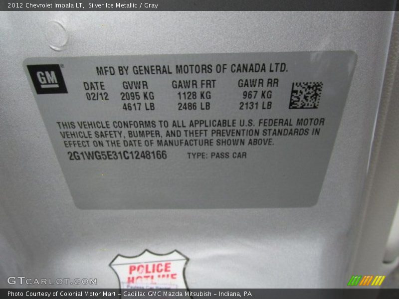 Silver Ice Metallic / Gray 2012 Chevrolet Impala LT