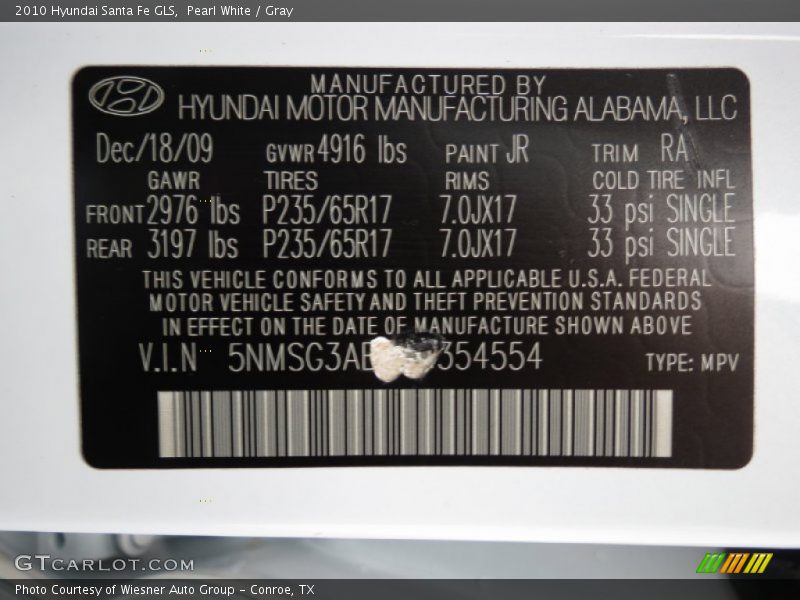 Pearl White / Gray 2010 Hyundai Santa Fe GLS
