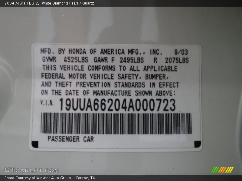 White Diamond Pearl / Quartz 2004 Acura TL 3.2