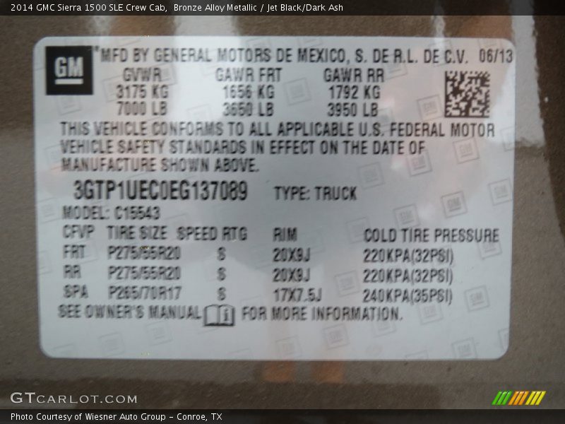 Bronze Alloy Metallic / Jet Black/Dark Ash 2014 GMC Sierra 1500 SLE Crew Cab