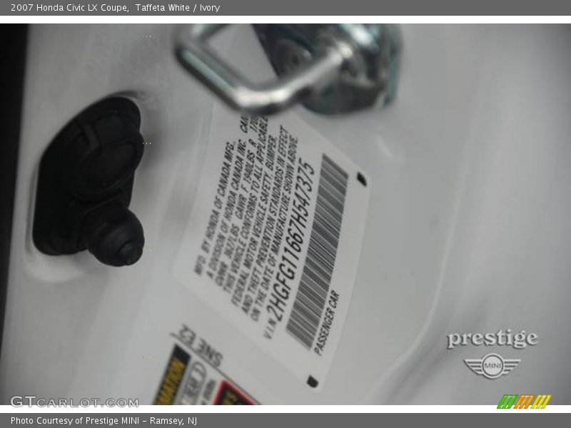 Taffeta White / Ivory 2007 Honda Civic LX Coupe