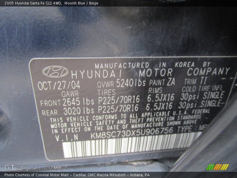 Moonlit Blue / Beige 2005 Hyundai Santa Fe GLS 4WD