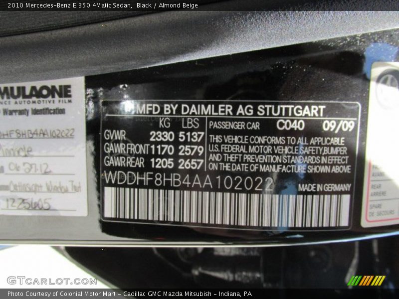 Black / Almond Beige 2010 Mercedes-Benz E 350 4Matic Sedan