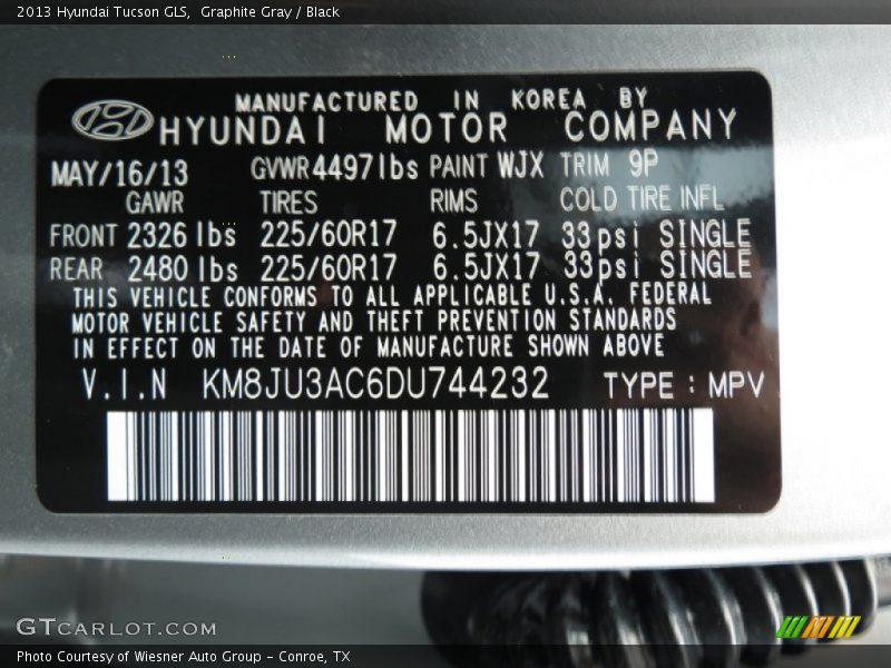 Graphite Gray / Black 2013 Hyundai Tucson GLS