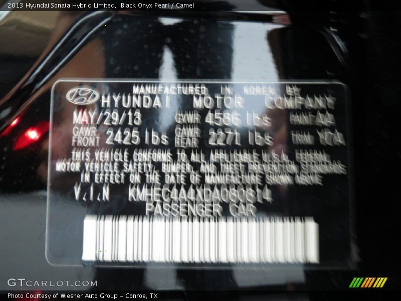 Black Onyx Pearl / Camel 2013 Hyundai Sonata Hybrid Limited