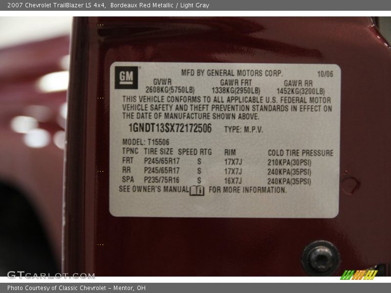 Bordeaux Red Metallic / Light Gray 2007 Chevrolet TrailBlazer LS 4x4