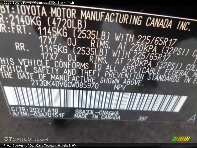 Black / Ash 2012 Toyota RAV4 V6 Limited 4WD