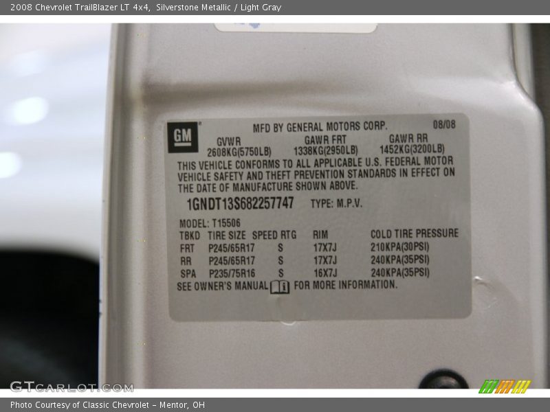 Silverstone Metallic / Light Gray 2008 Chevrolet TrailBlazer LT 4x4