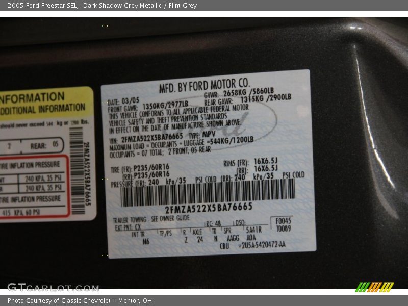 2005 Freestar SEL Dark Shadow Grey Metallic Color Code CX