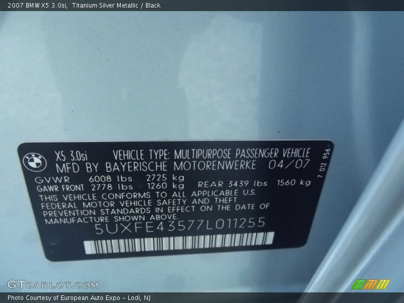 Titanium Silver Metallic / Black 2007 BMW X5 3.0si