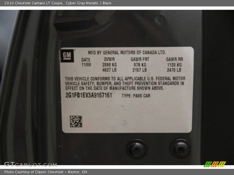 Cyber Gray Metallic / Black 2010 Chevrolet Camaro LT Coupe