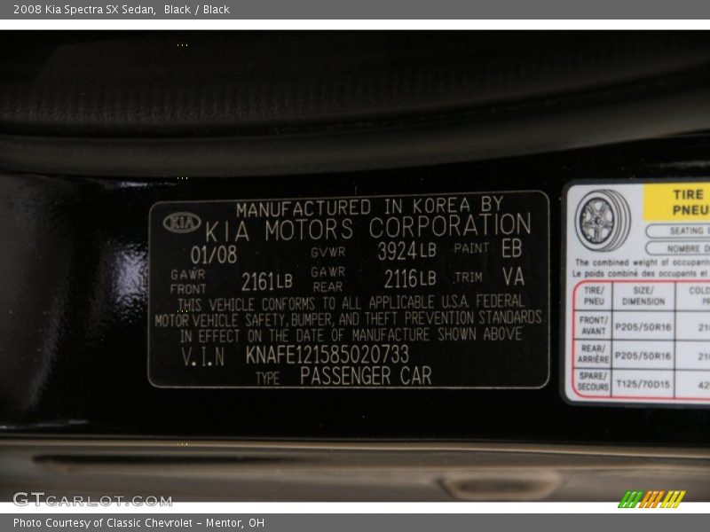 Black / Black 2008 Kia Spectra SX Sedan