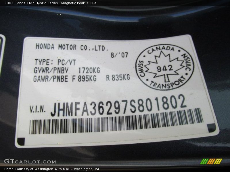 Magnetic Pearl / Blue 2007 Honda Civic Hybrid Sedan