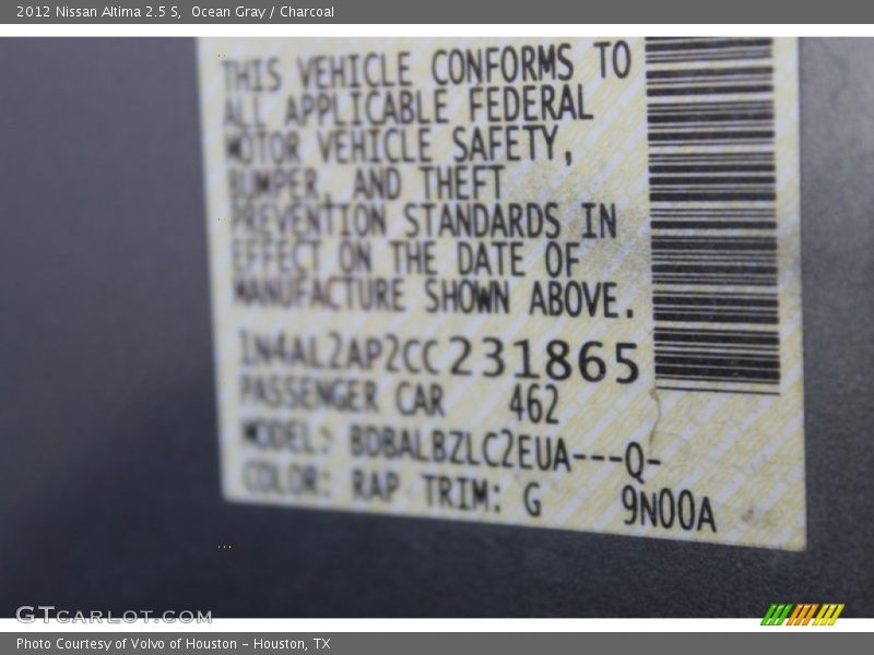 Ocean Gray / Charcoal 2012 Nissan Altima 2.5 S