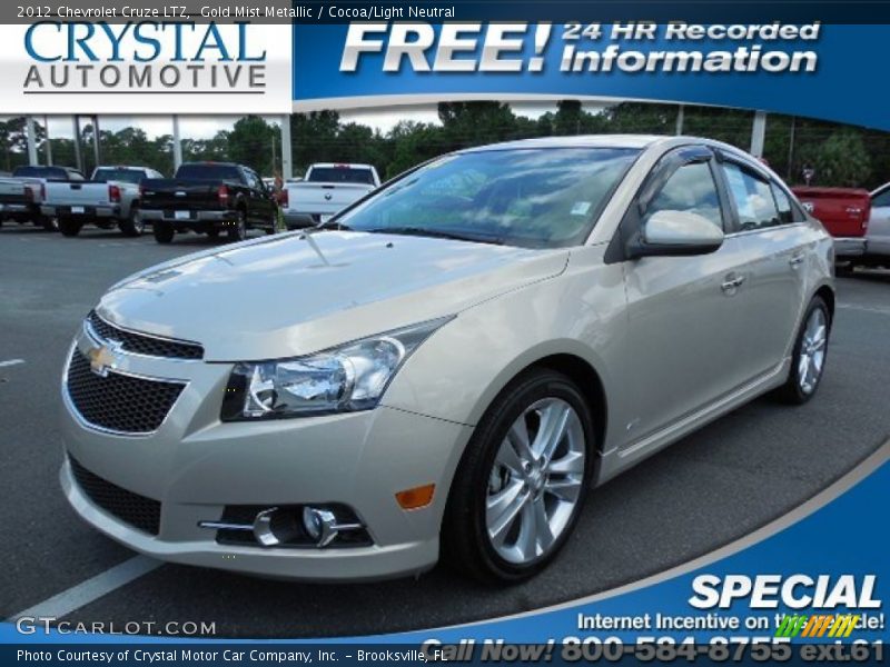 Gold Mist Metallic / Cocoa/Light Neutral 2012 Chevrolet Cruze LTZ