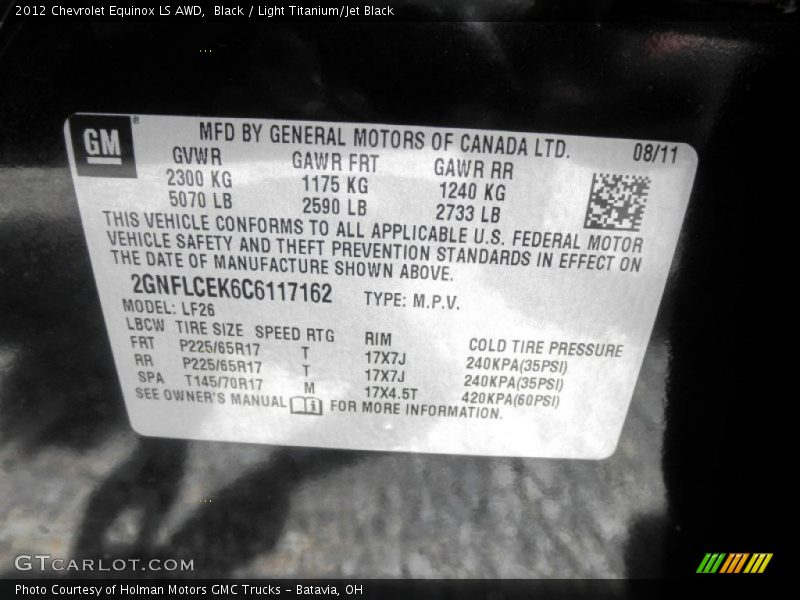 Black / Light Titanium/Jet Black 2012 Chevrolet Equinox LS AWD
