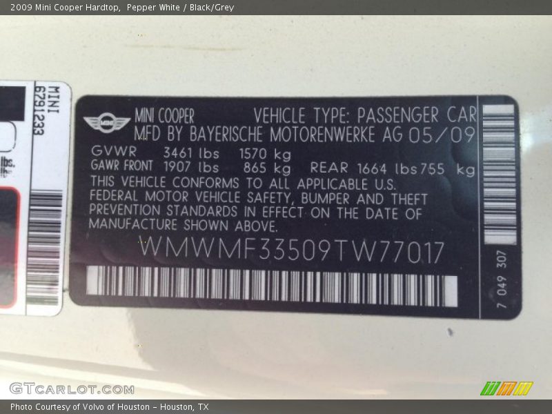 Pepper White / Black/Grey 2009 Mini Cooper Hardtop