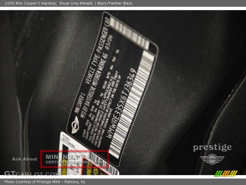 Royal Grey Metallic / Black/Panther Black 2006 Mini Cooper S Hardtop