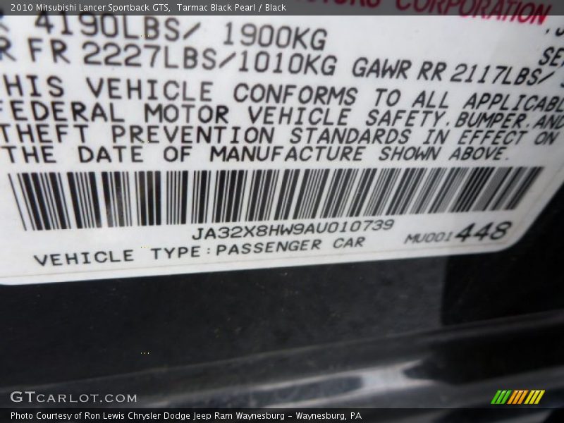 Tarmac Black Pearl / Black 2010 Mitsubishi Lancer Sportback GTS