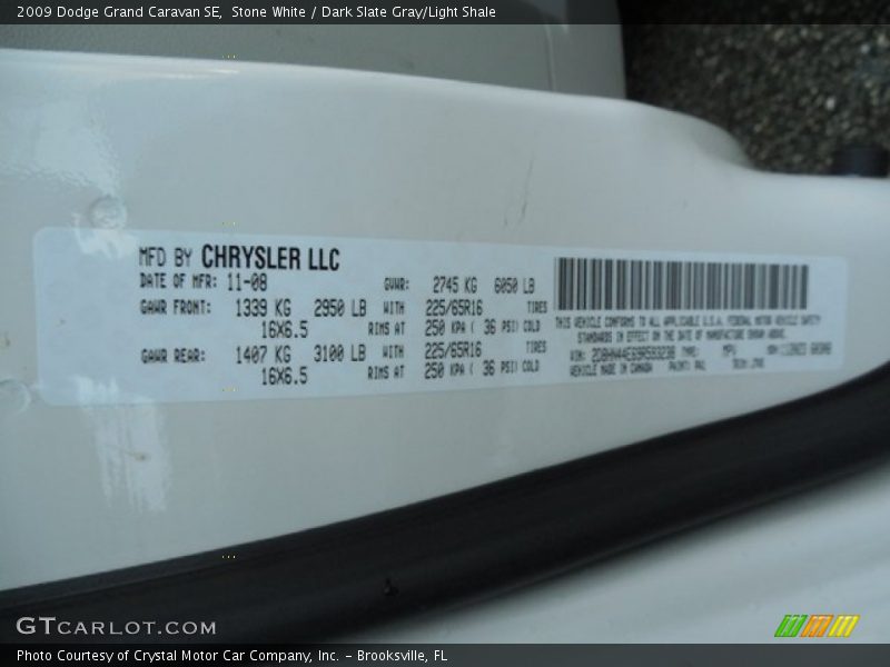 Stone White / Dark Slate Gray/Light Shale 2009 Dodge Grand Caravan SE