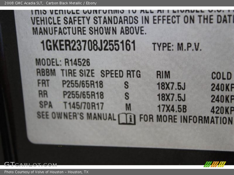 Carbon Black Metallic / Ebony 2008 GMC Acadia SLT