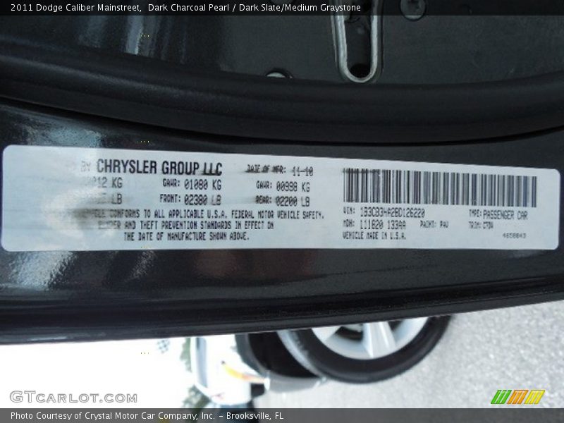 Dark Charcoal Pearl / Dark Slate/Medium Graystone 2011 Dodge Caliber Mainstreet