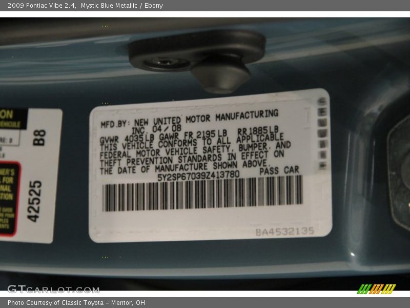 Mystic Blue Metallic / Ebony 2009 Pontiac Vibe 2.4