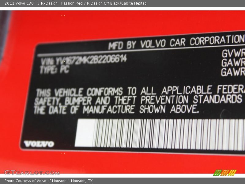 Passion Red / R Design Off Black/Calcite Flextec 2011 Volvo C30 T5 R-Design