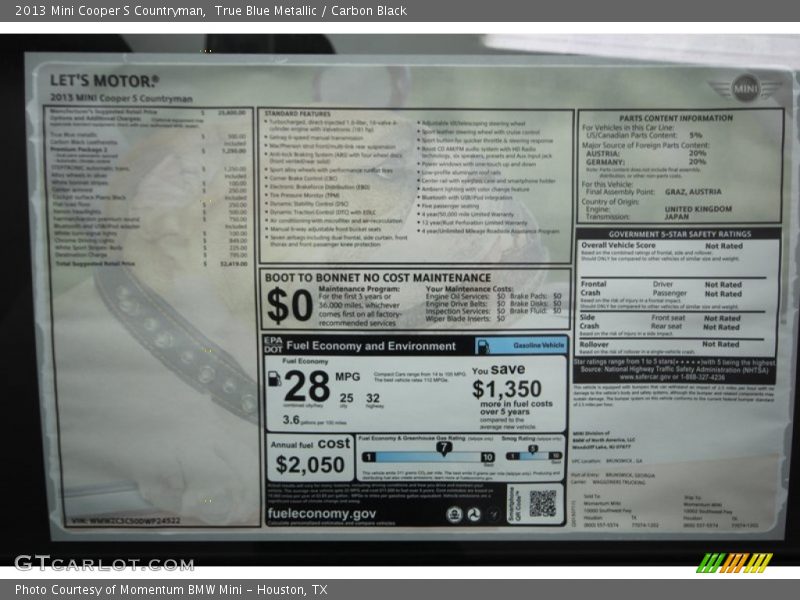 True Blue Metallic / Carbon Black 2013 Mini Cooper S Countryman