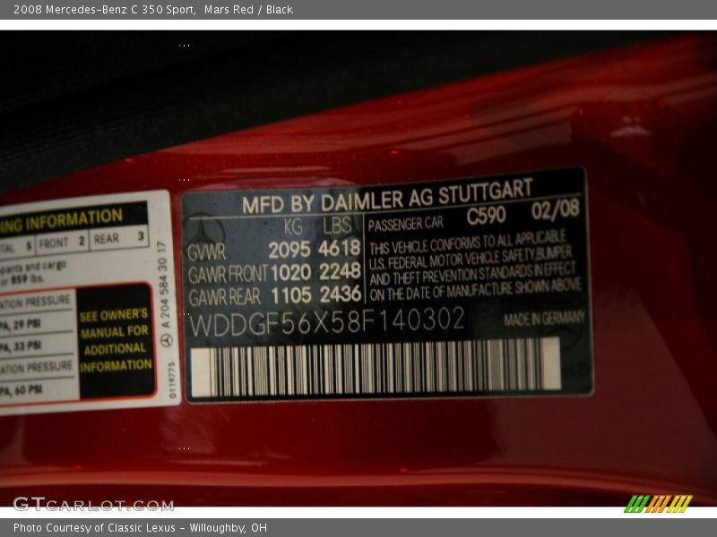Mars Red / Black 2008 Mercedes-Benz C 350 Sport