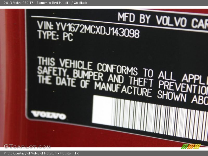 Flamenco Red Metallic / Off Black 2013 Volvo C70 T5