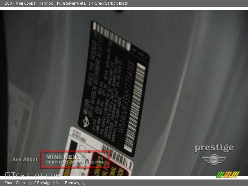 Pure Silver Metallic / Grey/Carbon Black 2007 Mini Cooper Hardtop