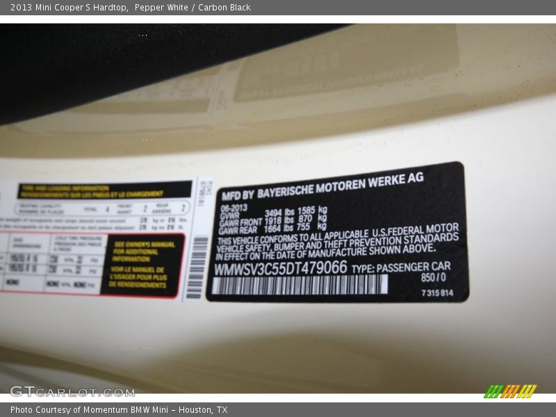 Pepper White / Carbon Black 2013 Mini Cooper S Hardtop