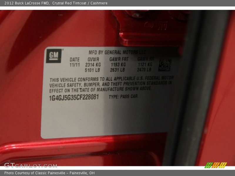 Crystal Red Tintcoat / Cashmere 2012 Buick LaCrosse FWD