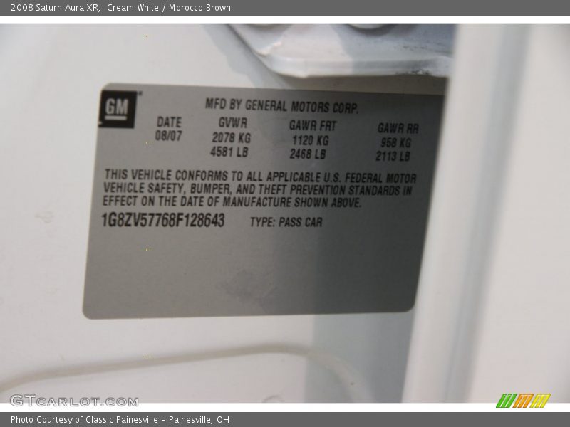 Cream White / Morocco Brown 2008 Saturn Aura XR